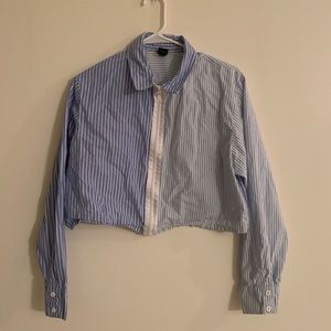 Blue & White Striped Zip Up Jacket, Medium